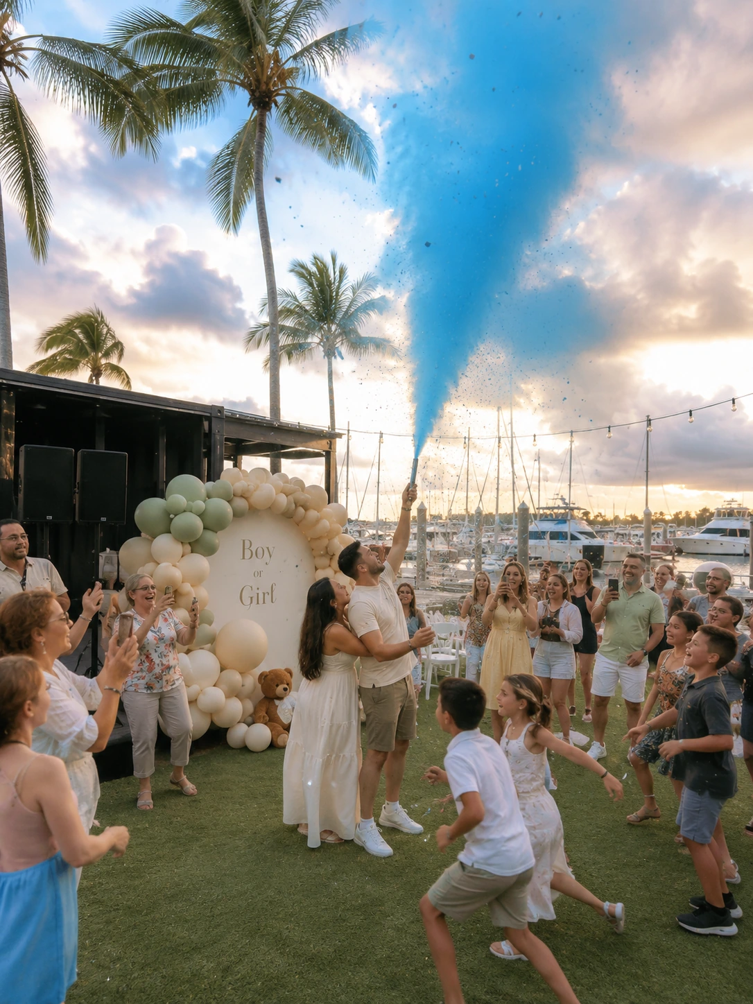 Gender reveal moment at Celebration Park Naples waterfront