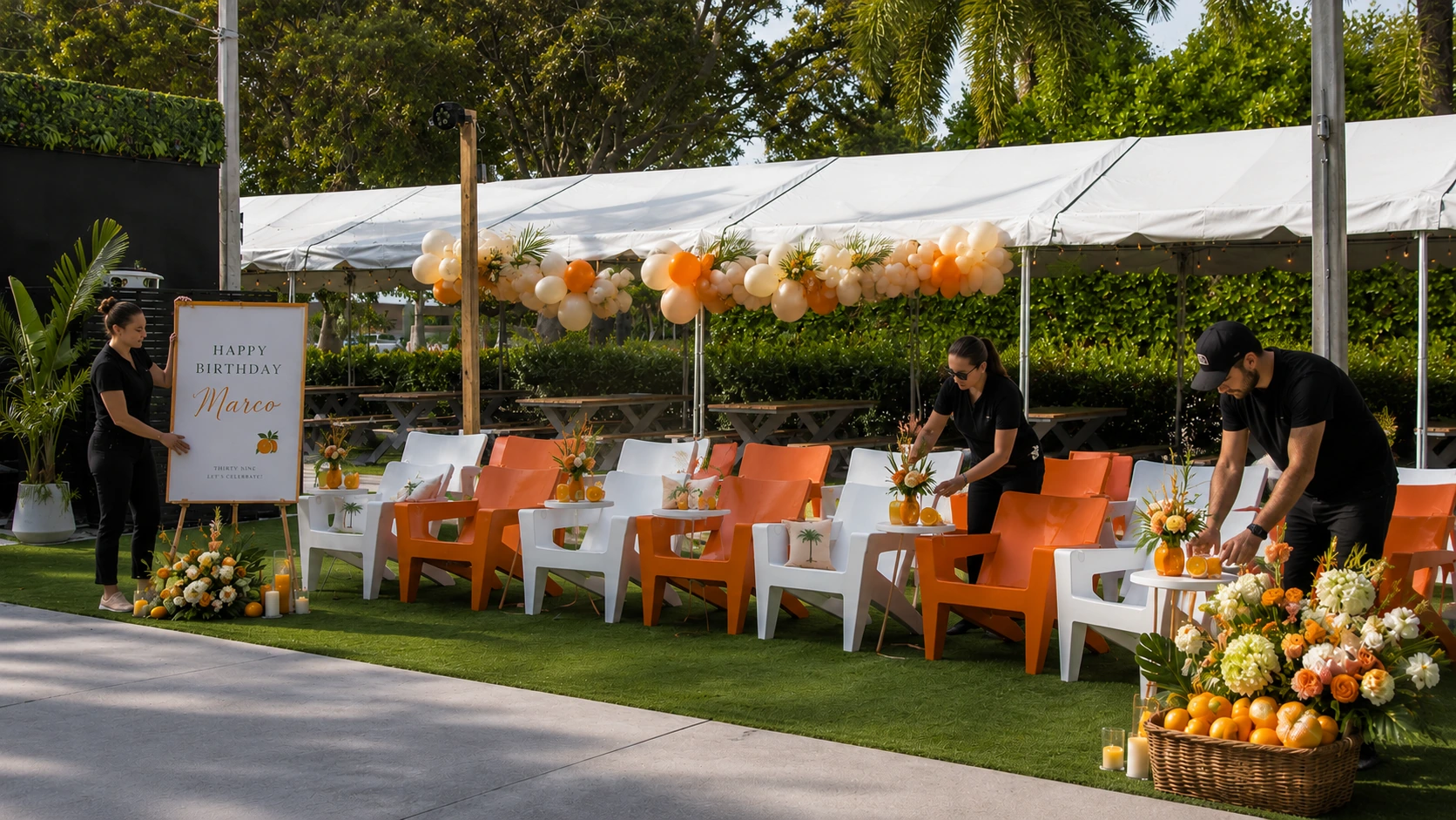Summer birthday party setup on a sunny Florida afternoon at Celebration Park Naples