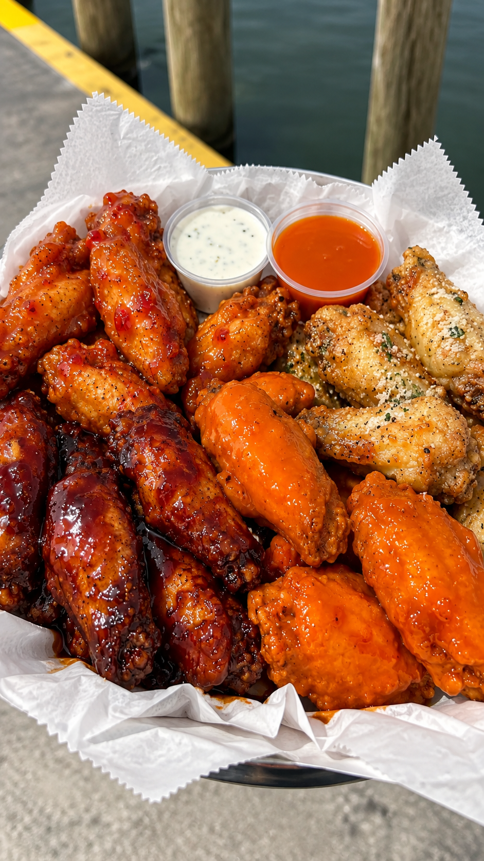 Chicken wings platter at Celebration Park Naples waterfront