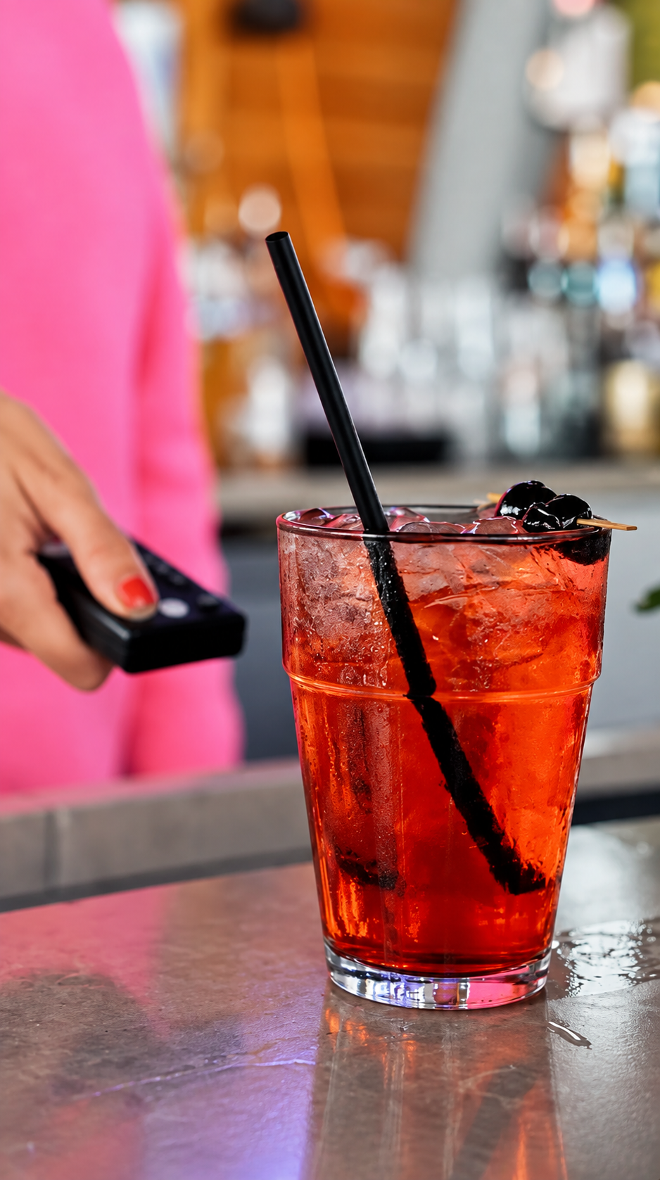 Red cherry cocktail at Celebration Park Naples bar