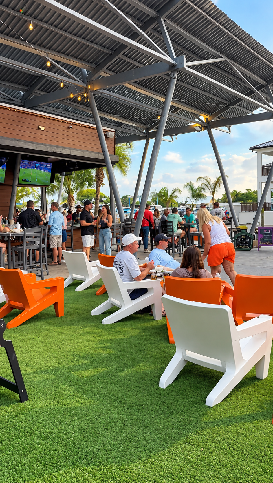 Waterfront patio bar seating at Celebration Park Naples