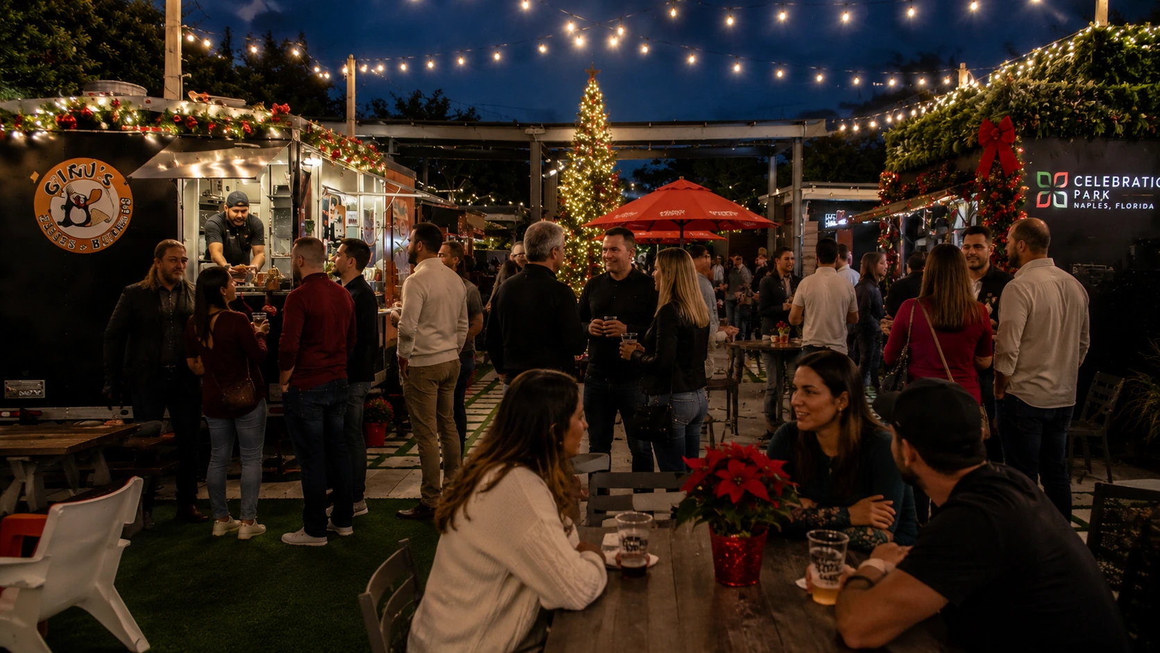 Corporate holiday event with food trucks and full bar at Celebration Park Naples