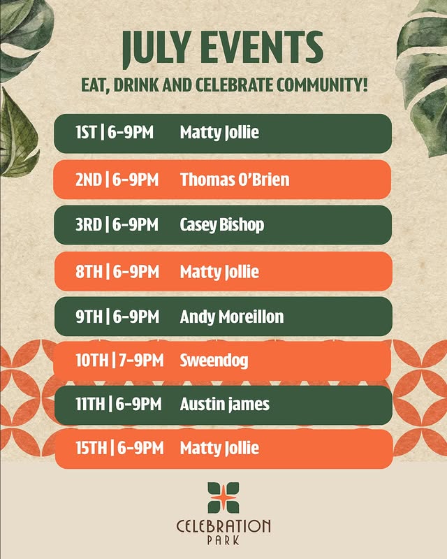 July live music, food, and drinks at Celebration Park Naples