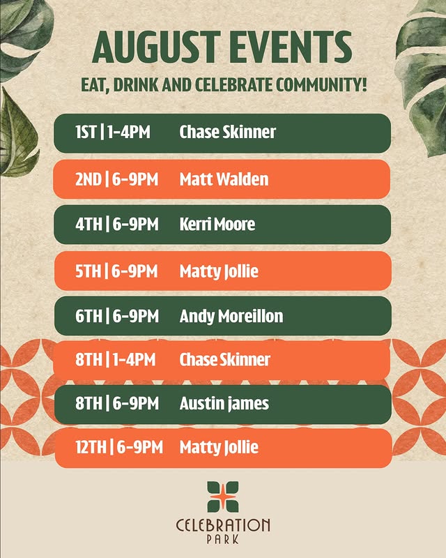August live music lineup at Celebration Park Naples