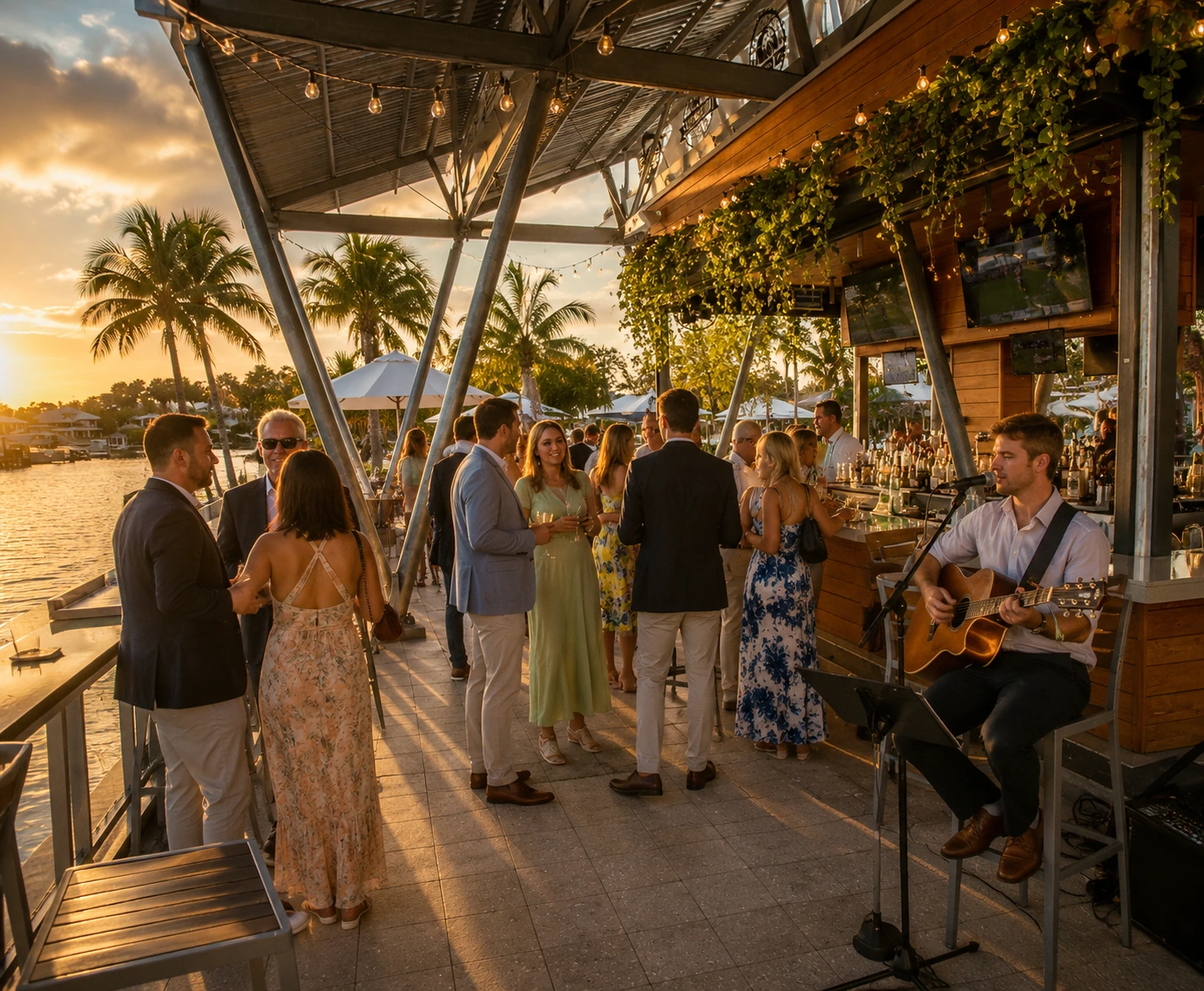 Elegant rehearsal dinner welcome cocktail hour at Celebration Park Naples
