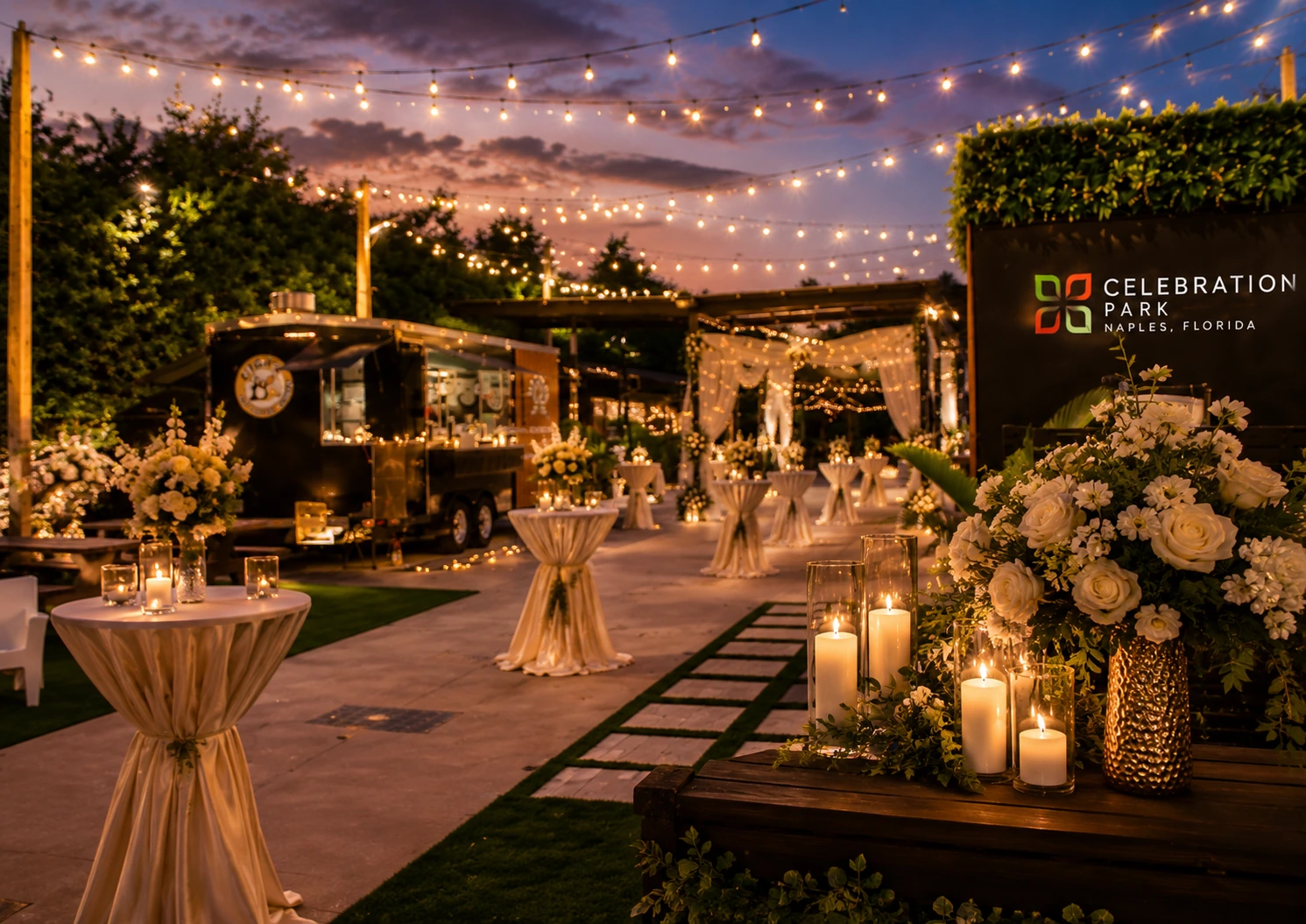 Wedding guest arrival experience at Celebration Park Naples